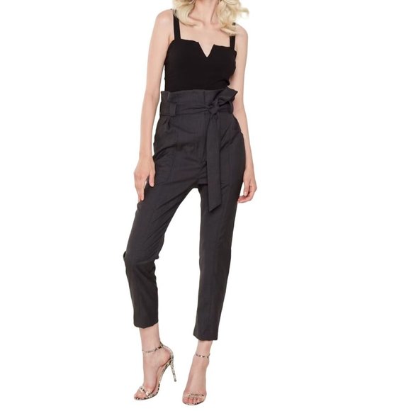 IRO Pants - IRO Black 100% Wool Paxi Paperbag Tie Waist Trousers Pants Sz EUR 42 (34W) 0113